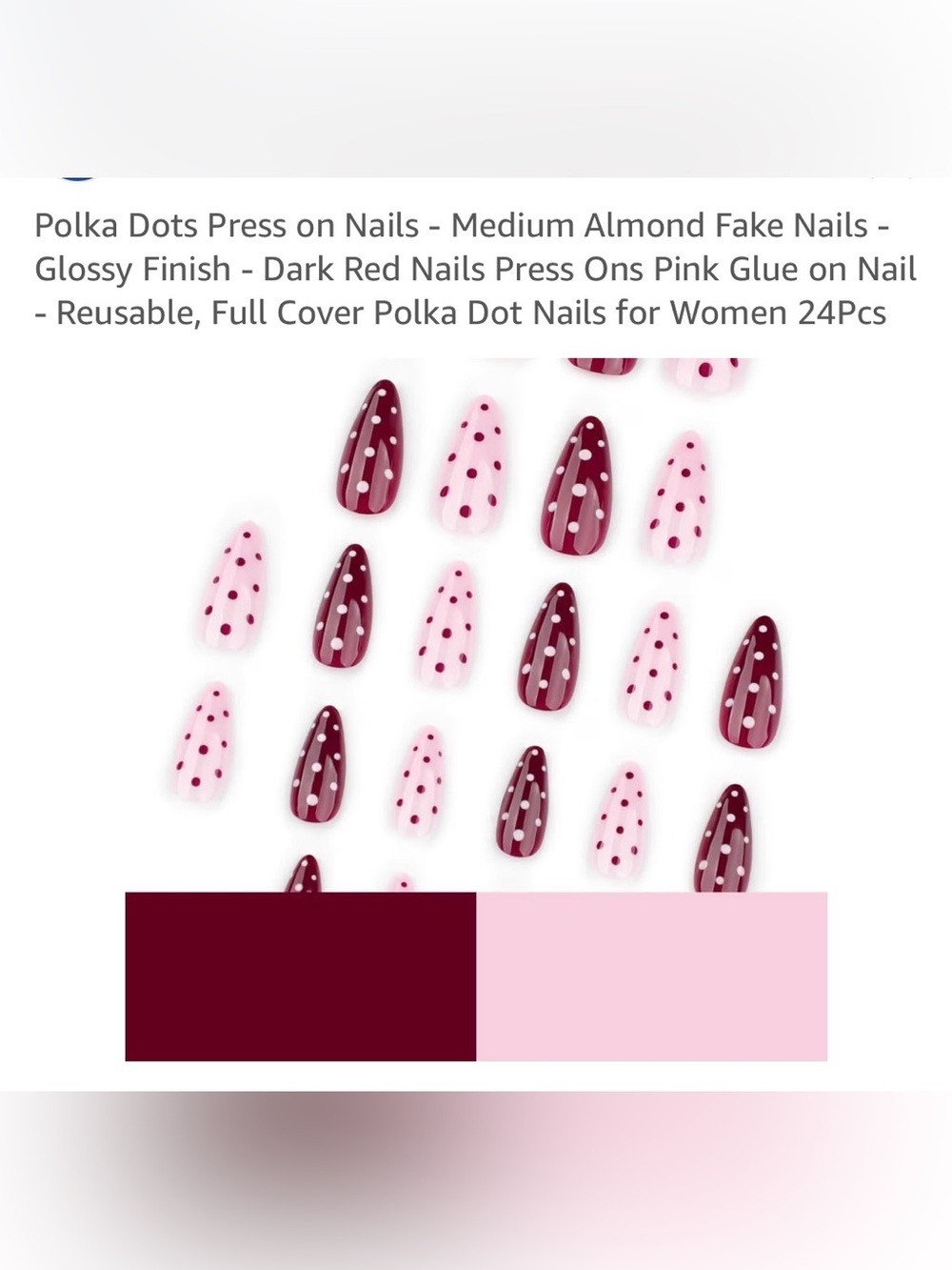 Polka Dots press on nails medium almond fake nails dark red & pink 24 pcs